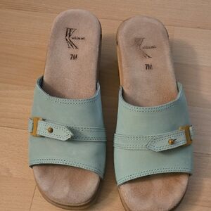 White Mountain Light Green Sandals with Tan Sole